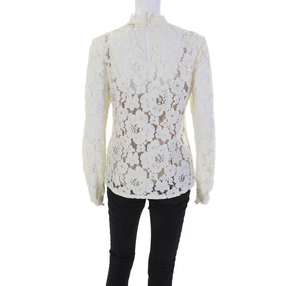 Wayf Womens Long Sleeve Collarless Lace Shirt Top Blouse White Size Small - Picture 3 of 6